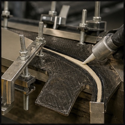 Composite parts held in fixtures during structural bonding