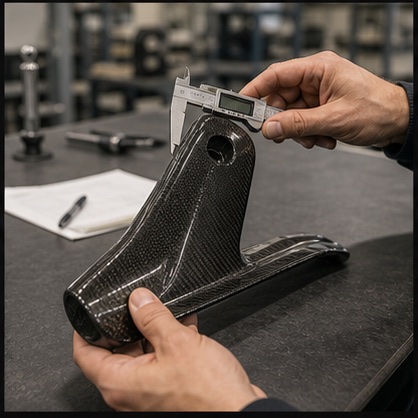 Prototype carbon fibre component being measured and inspected