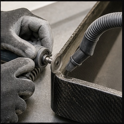 A carbon fibre edge being carefully trimmed and finished